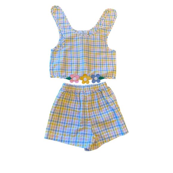 Florence Eiseman Girls Plaid Top & Shorts Set Vintage 80s Size 6X - Picture 1 of 5